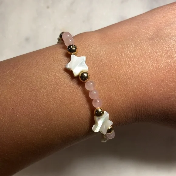 Handmade Rose Quartz w/ Shell & Lava bracelet - Picture 3 of 3